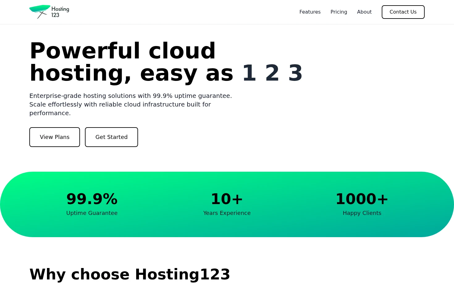 Hosting123 Website Redesign 页面快照